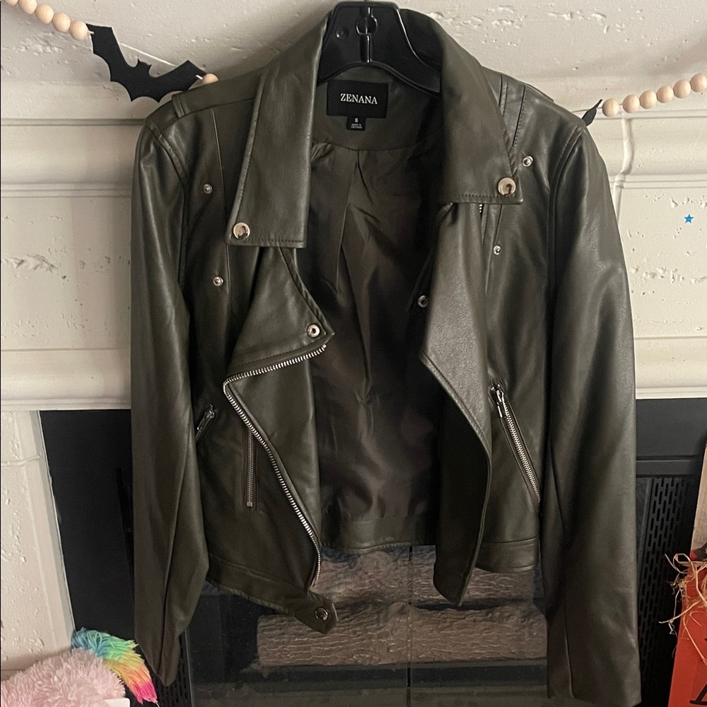Zenana Outfitters Olive Leather Jacket